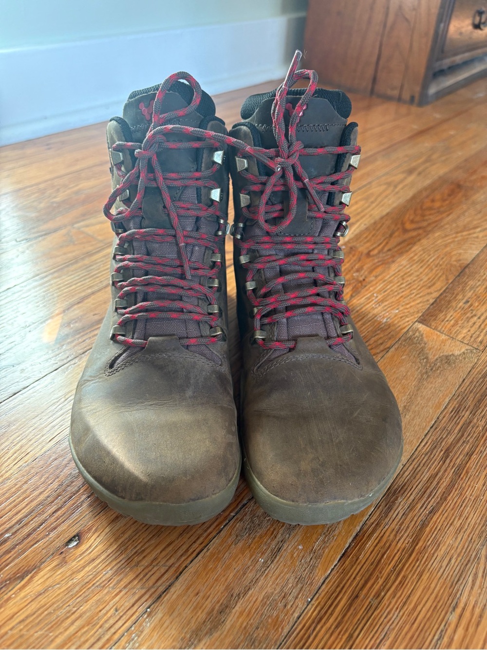 Vivobarefoot Women’s Brown Leather Hiking Boots with Red Accent Laces